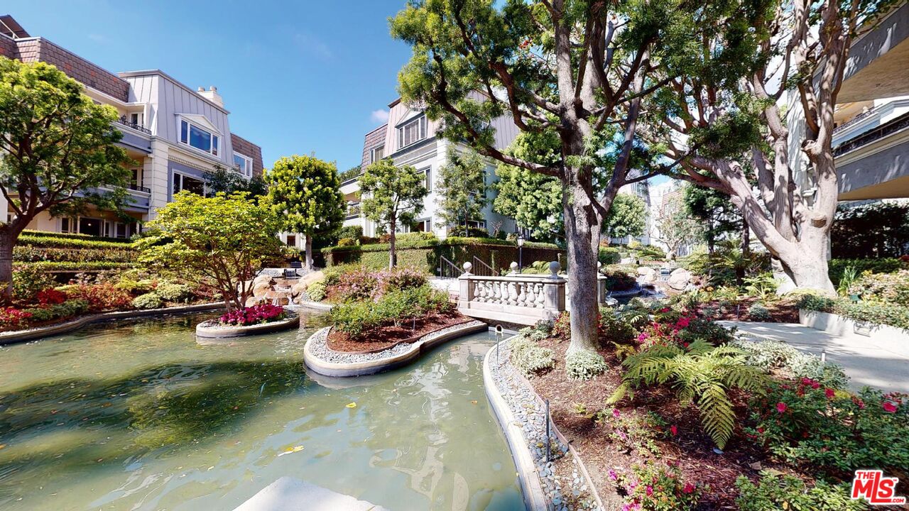 a view of a swimming pool with a garden