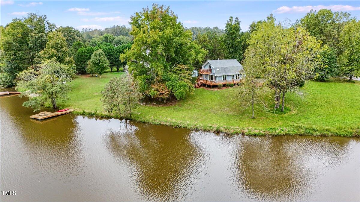 a view of a lake from a yard