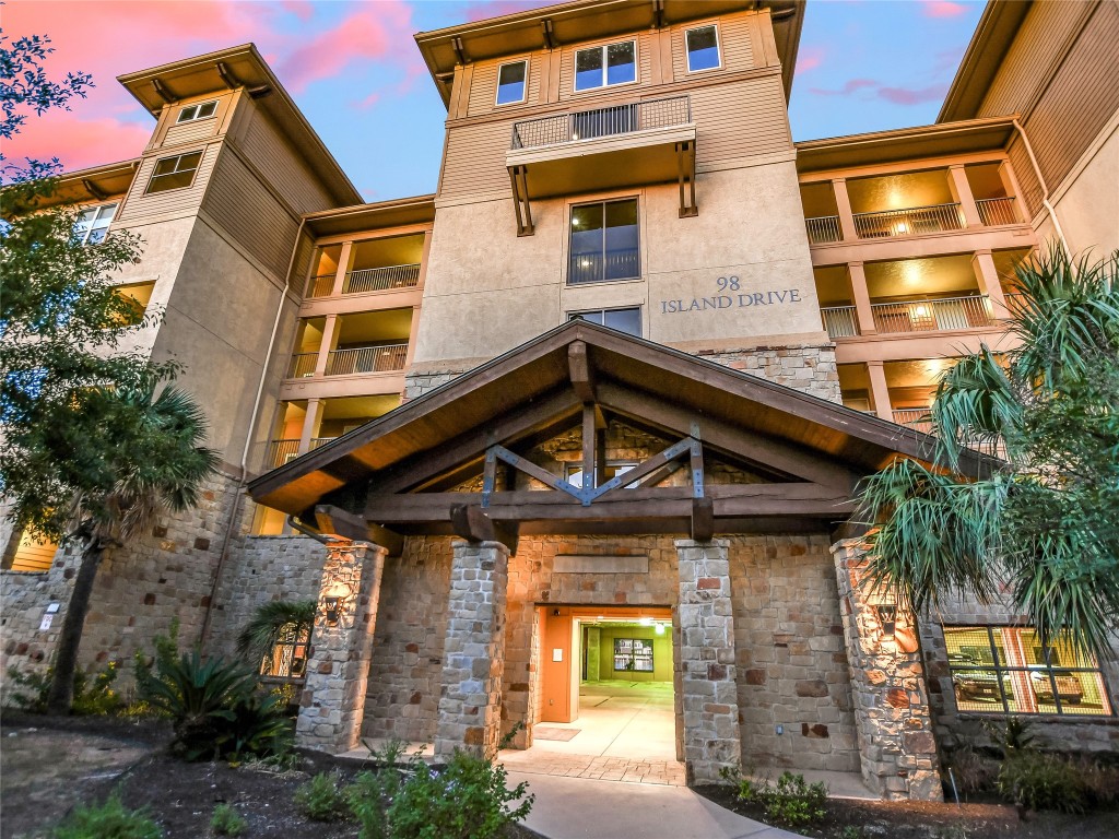 a front view of a building with a outdoor space