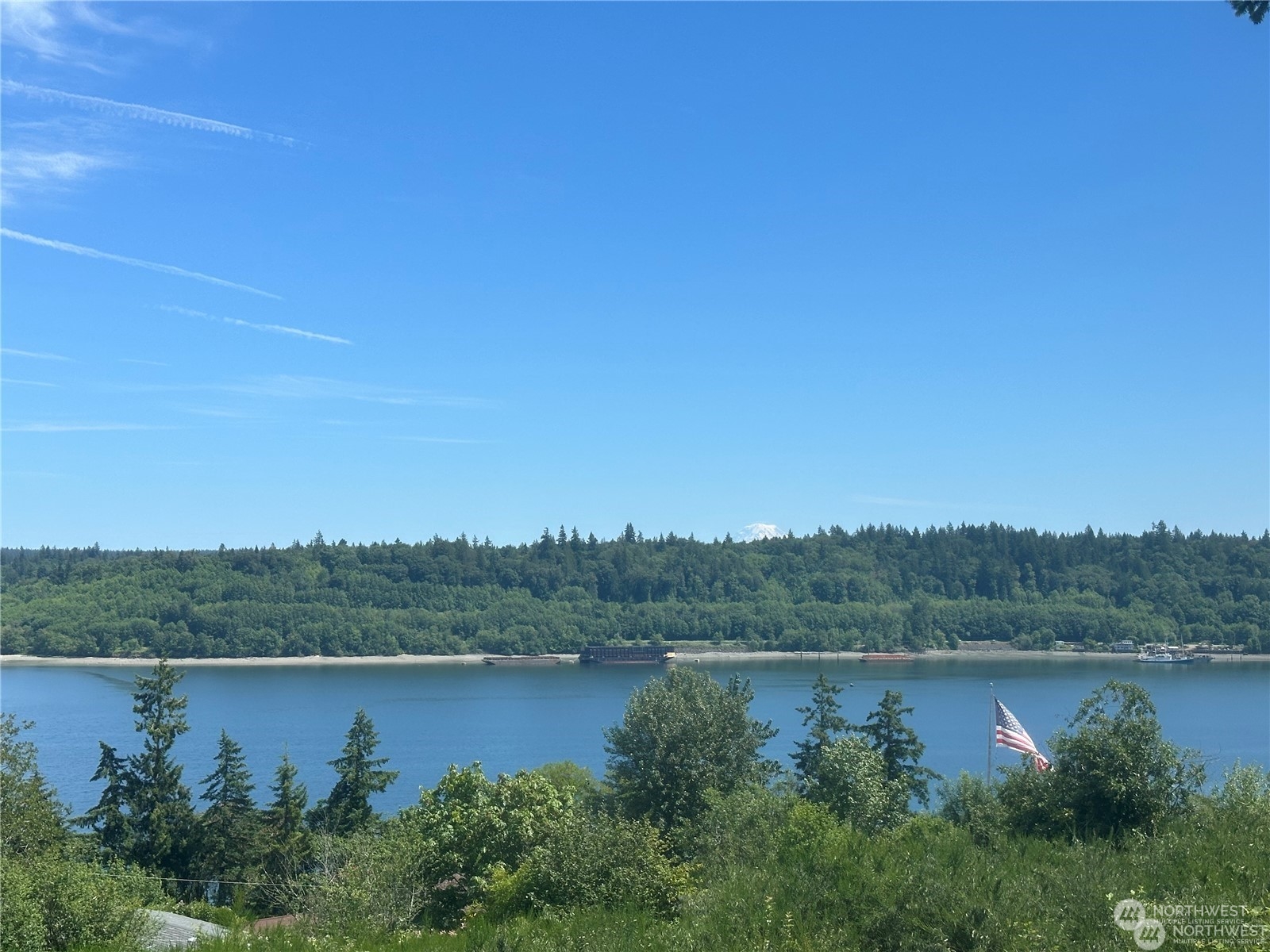 a view of lake with green space