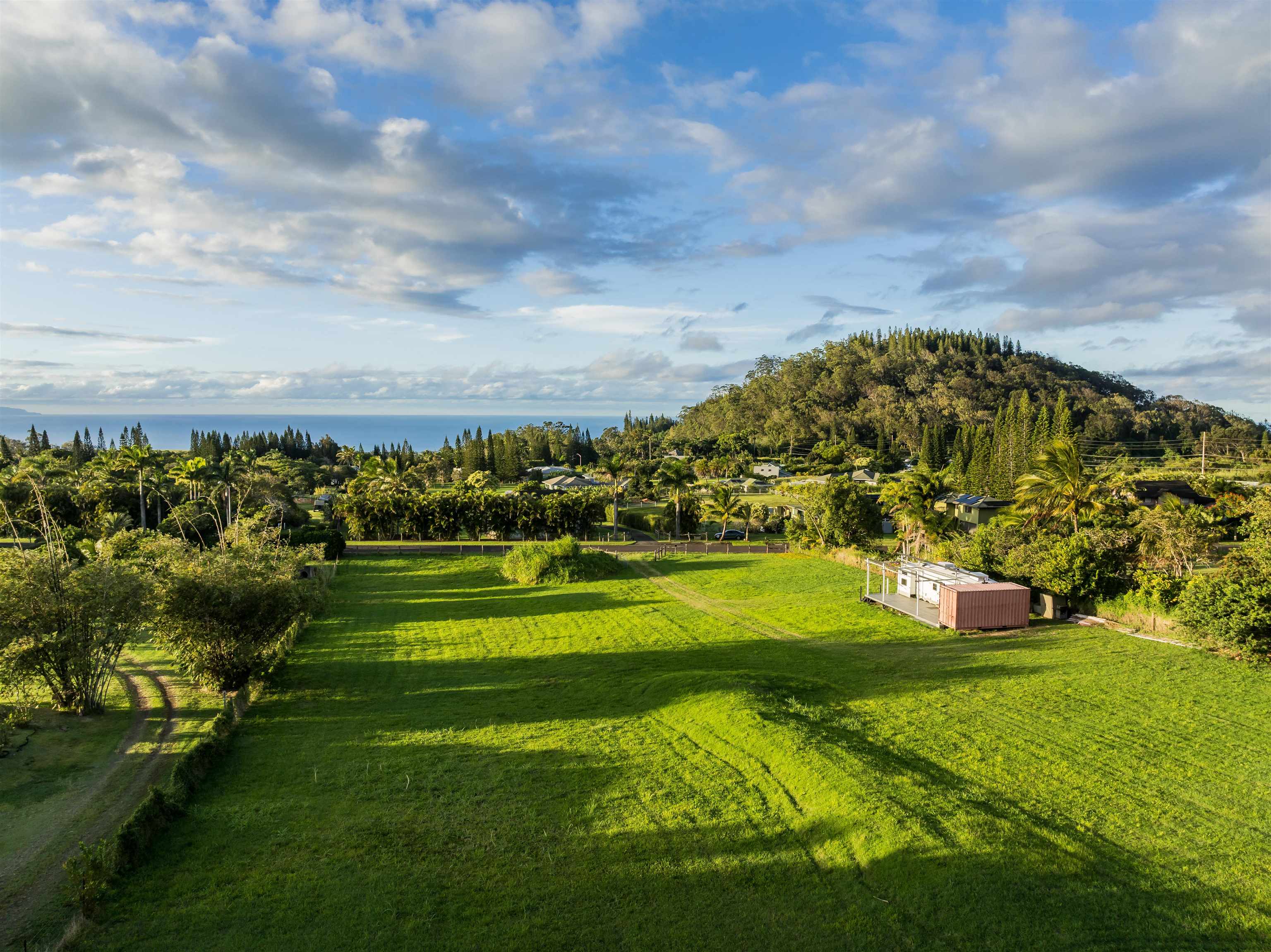 a view of a golf course with a lake