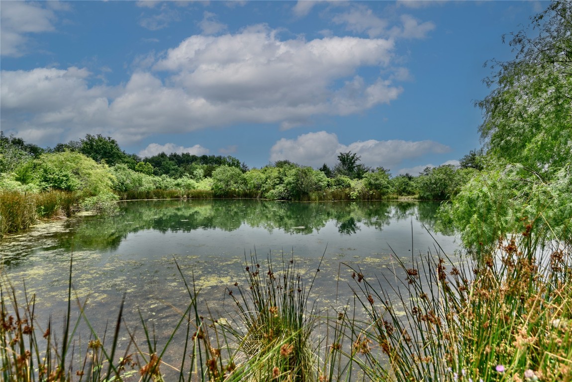 a view of a lake with a yard