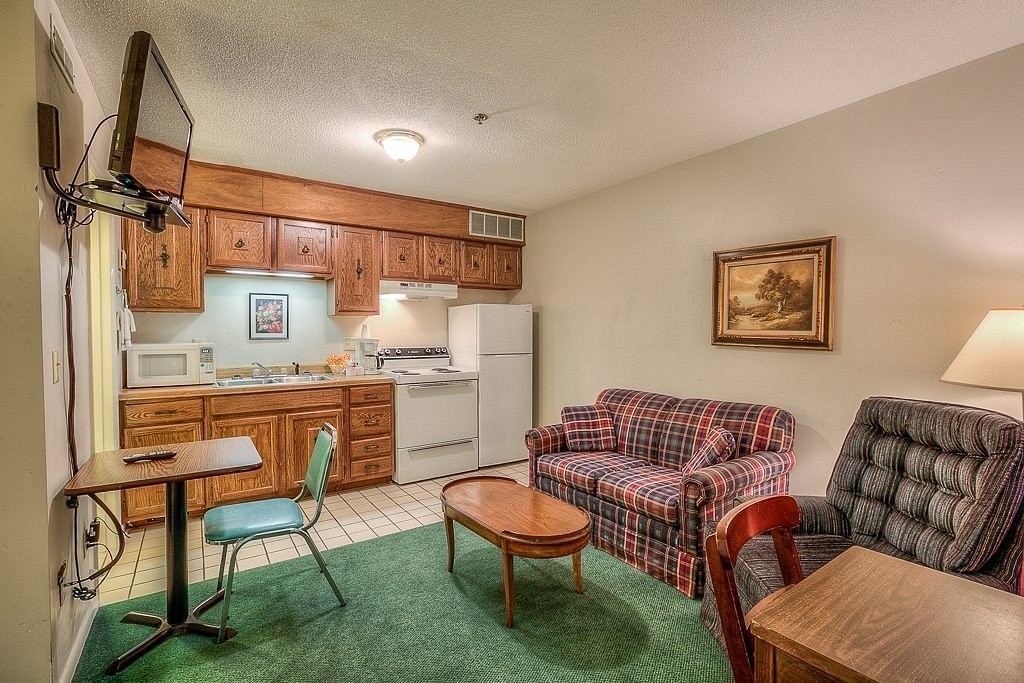 a living room with furniture