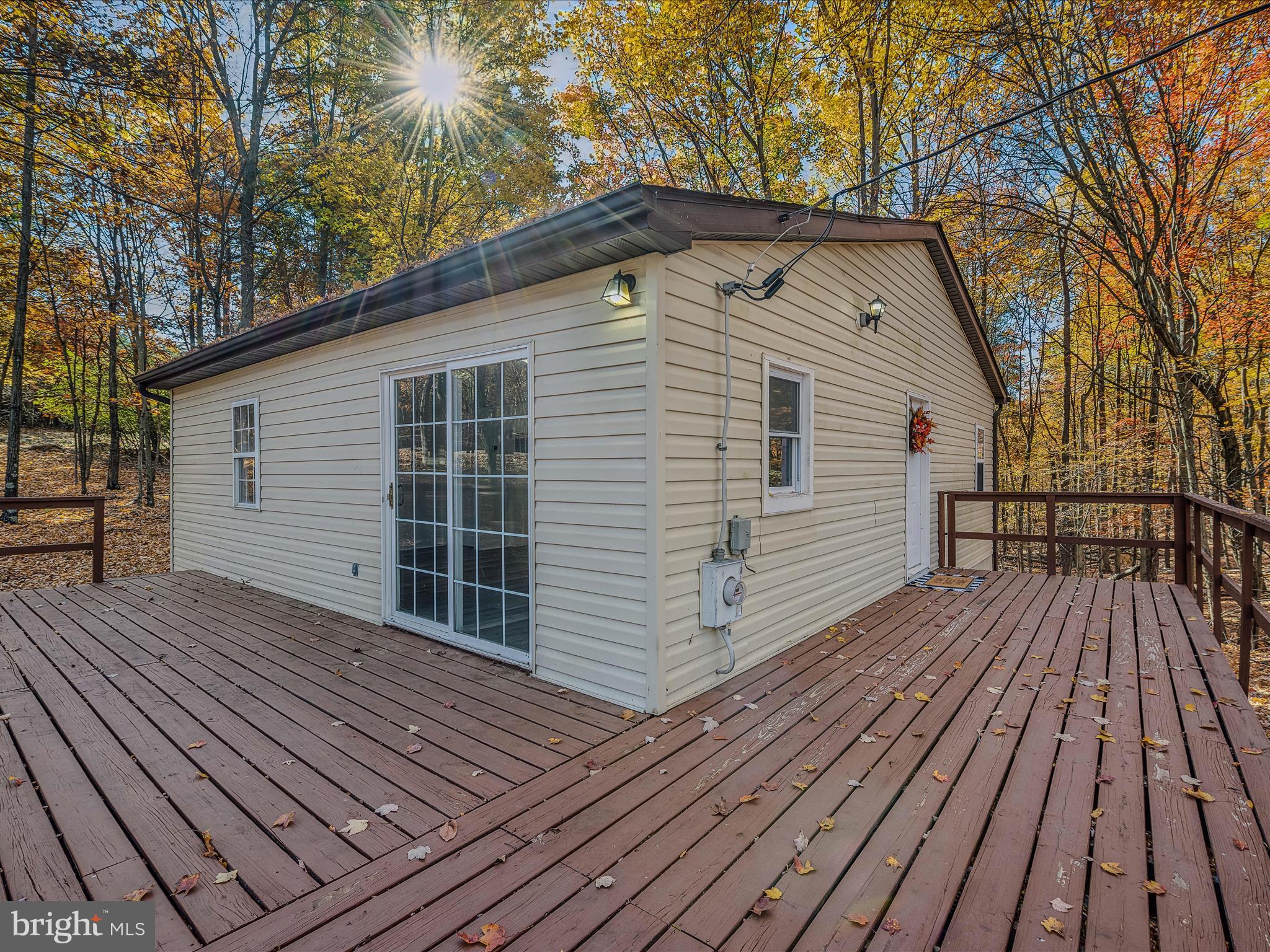 a view of a wooden deck