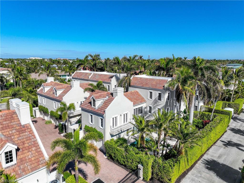 an aerial view of a house with a garden