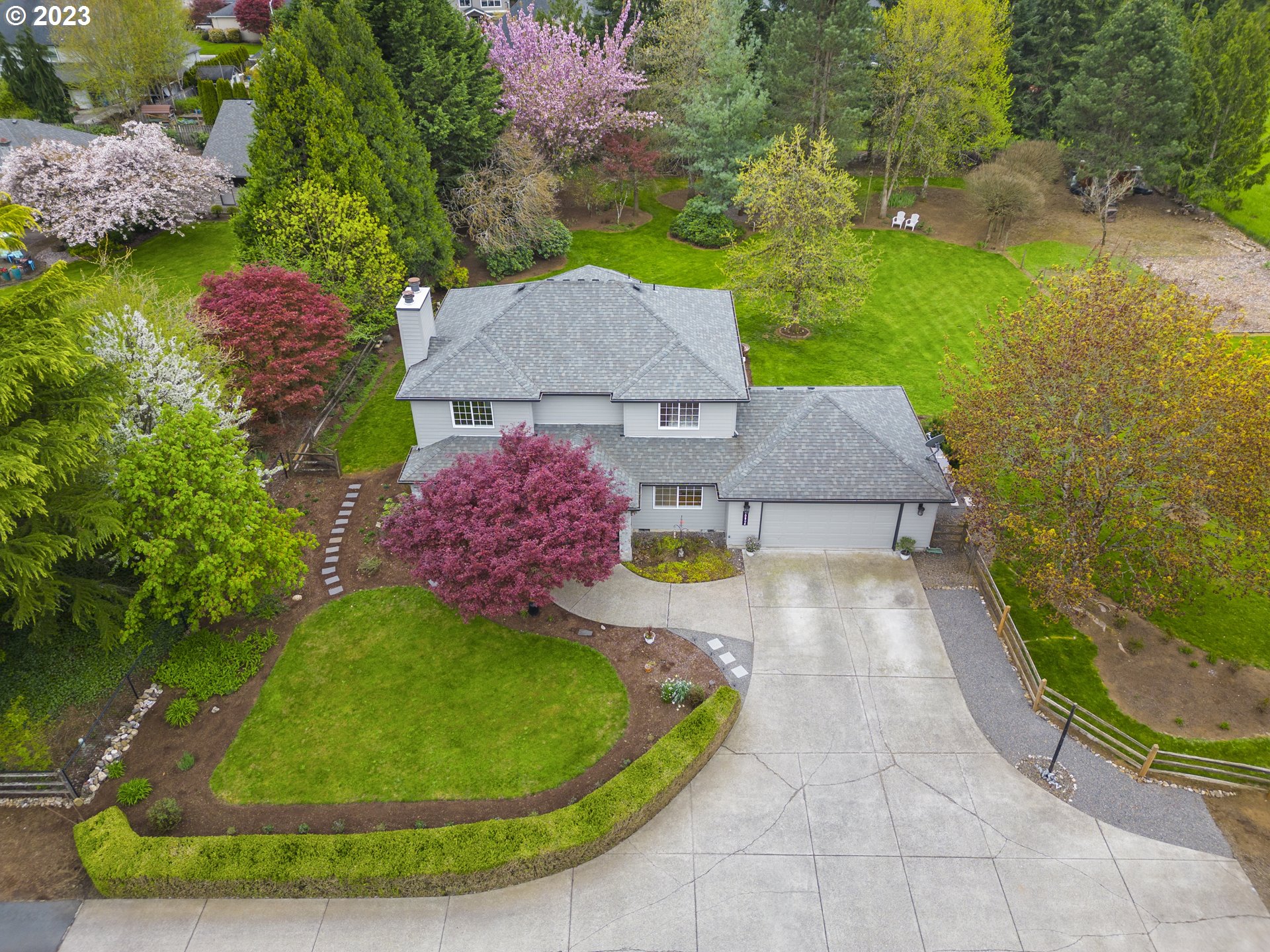 an aerial view of a house