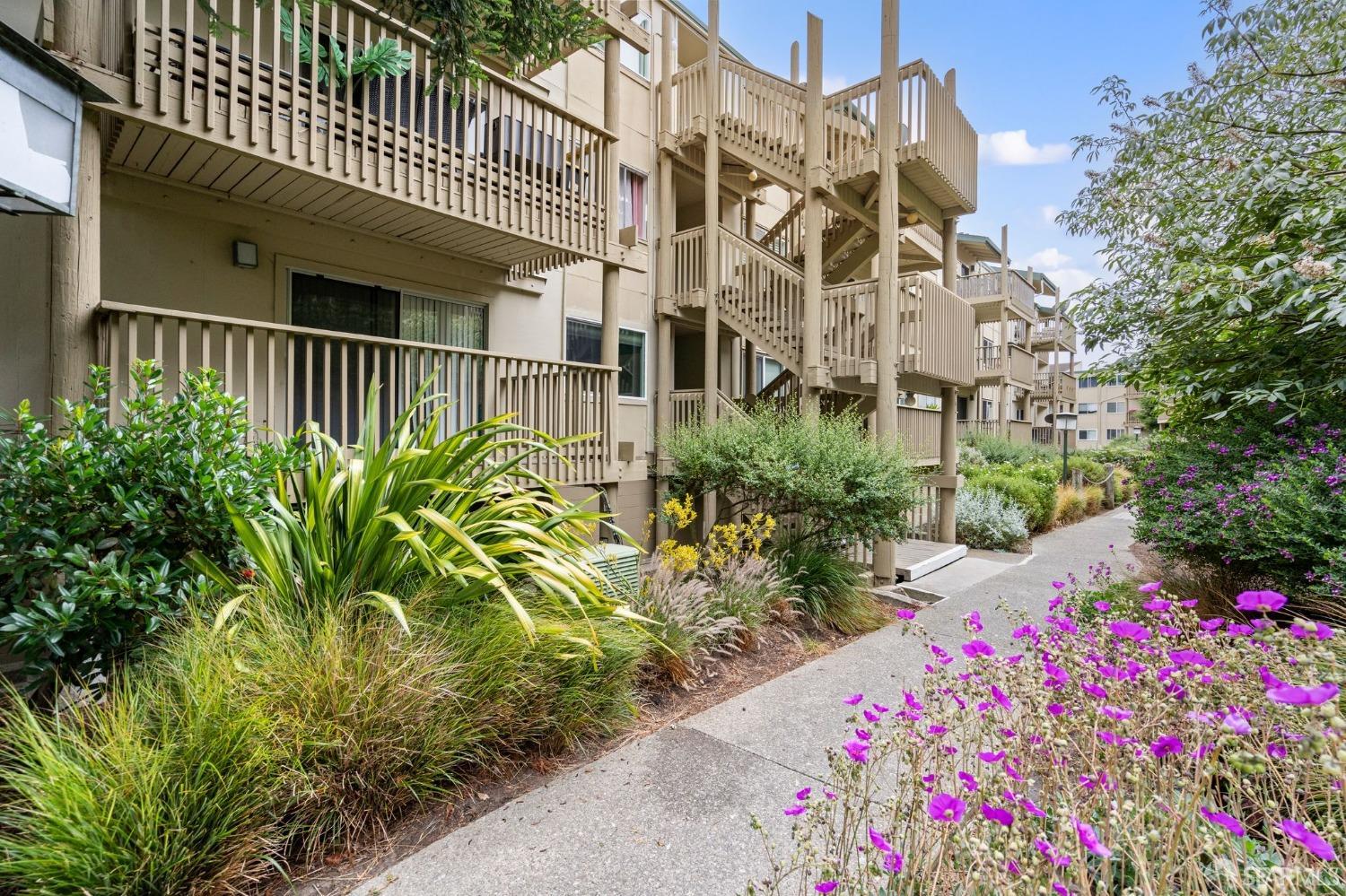 a front view of multi story residential apartment building