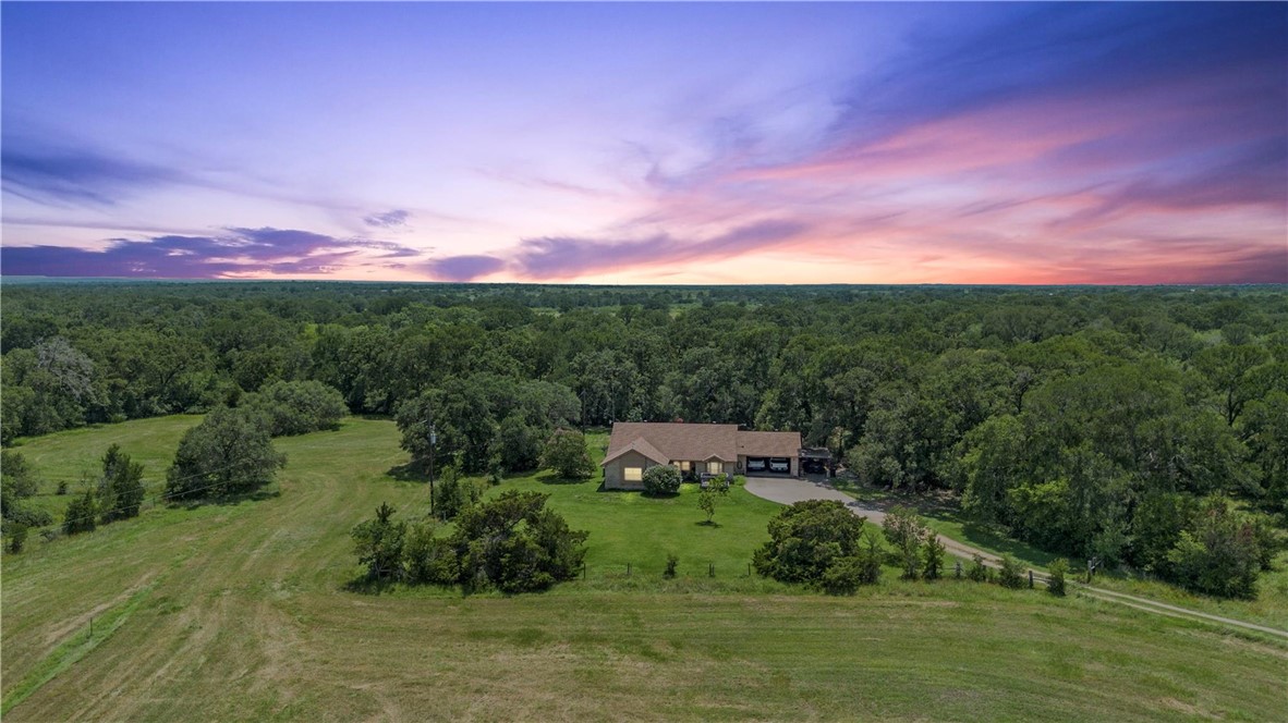 Aerial view at dusk with a rural view