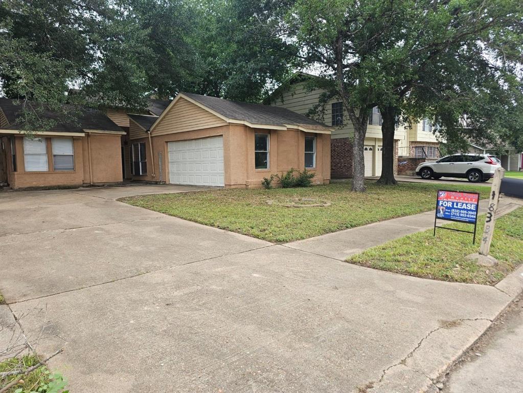 a view of a house with a yard and large tree