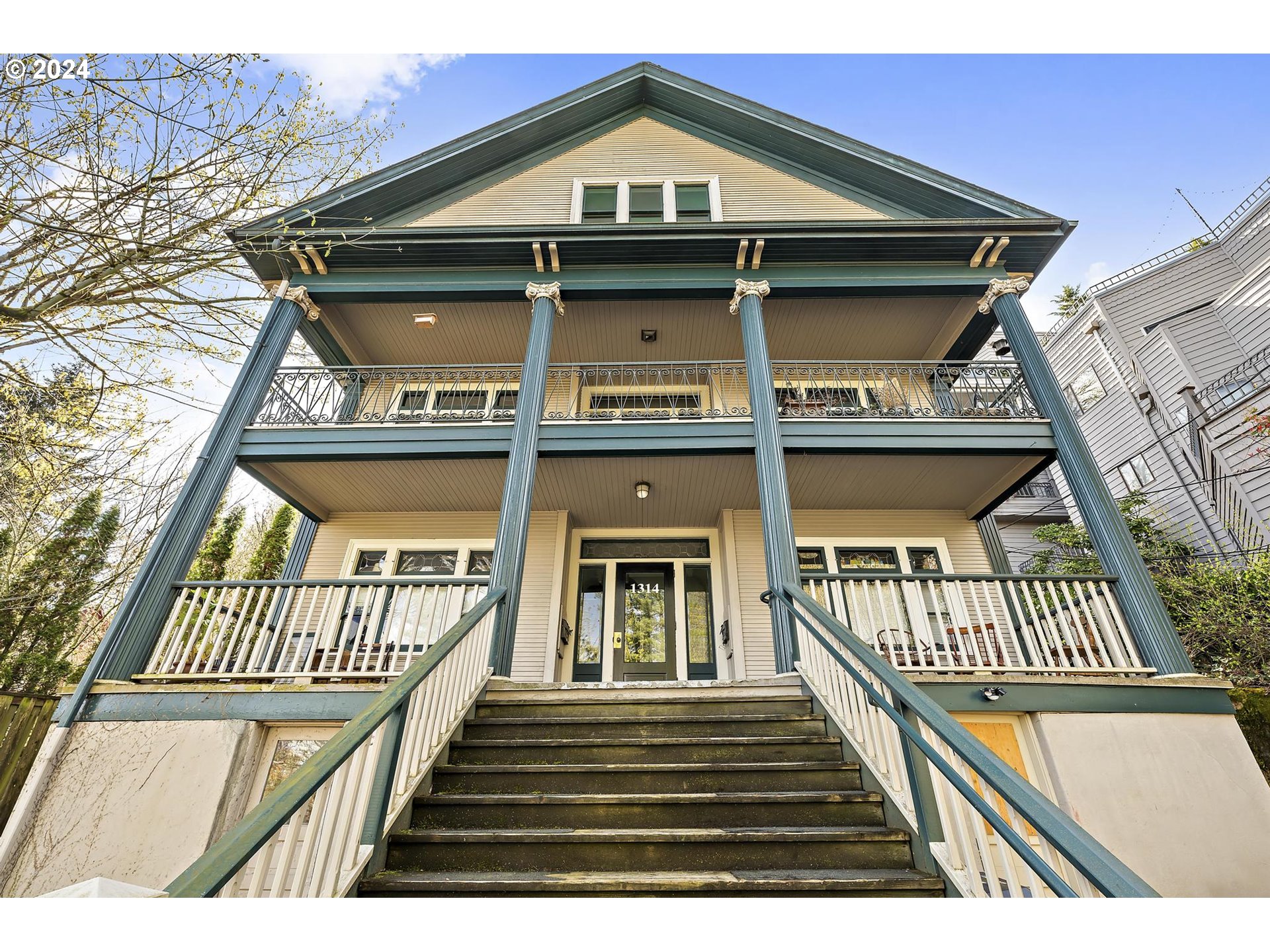 a view of a house with a balcony