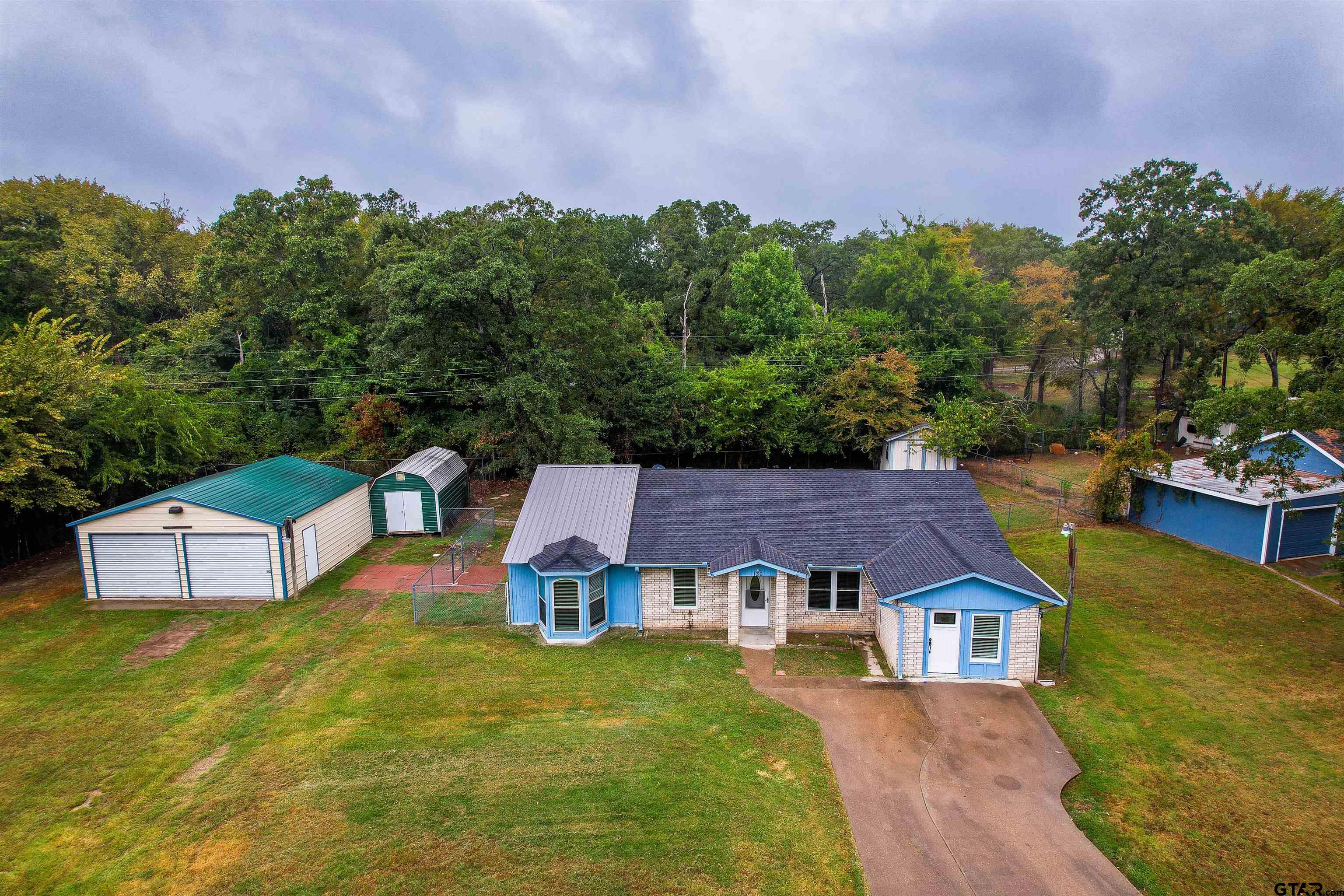 an aerial view of a house