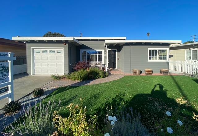 a front view of a house with a garden and plants