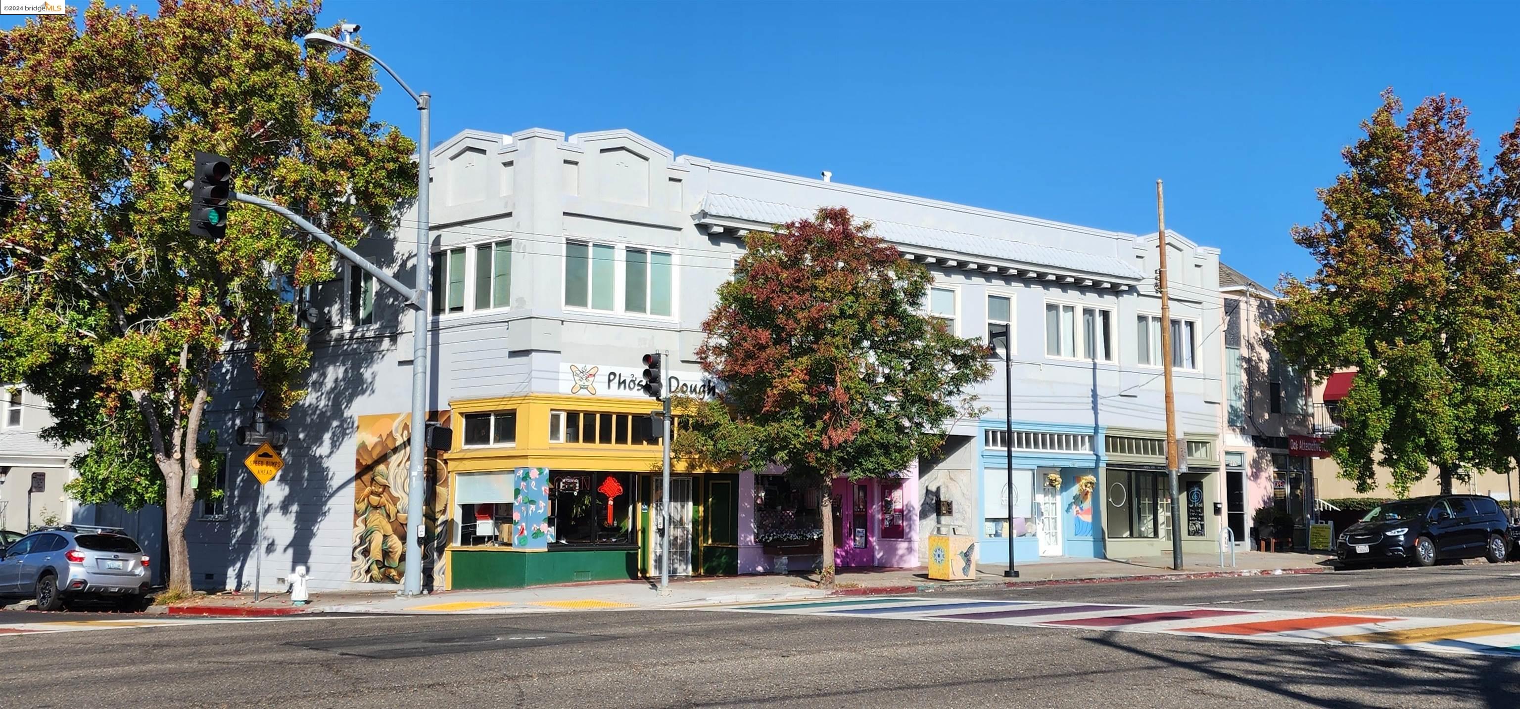 front view of a building with a street