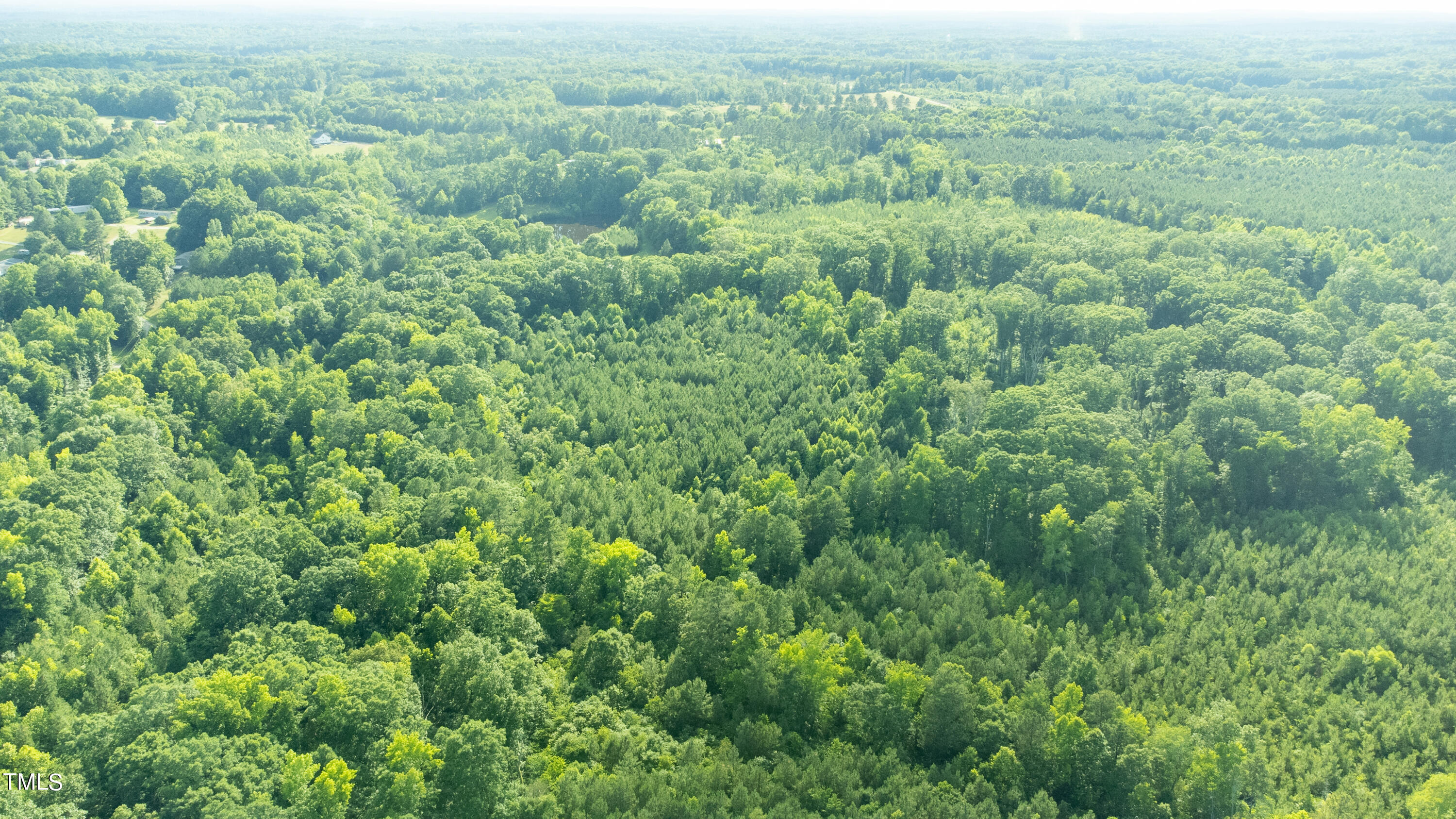 an aerial view of residential houses with outdoor space and trees