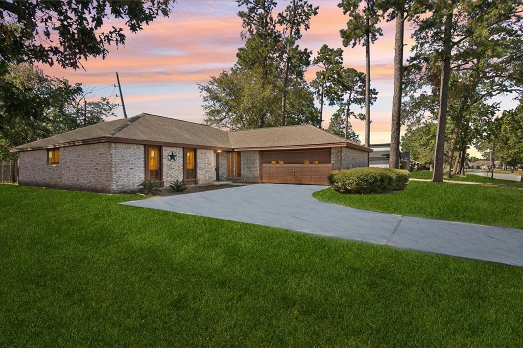 a view of a house with a yard and tree s