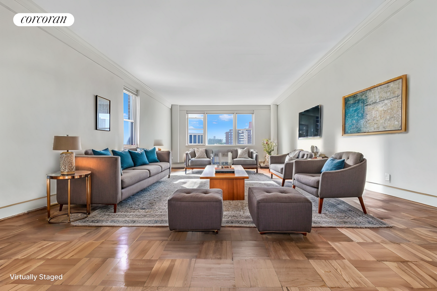 a living room with furniture and a window