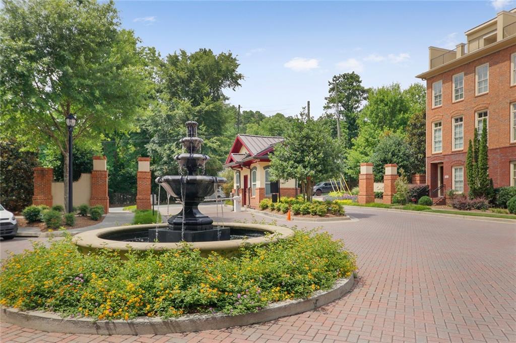 a view of a water fountain in the middle of a house