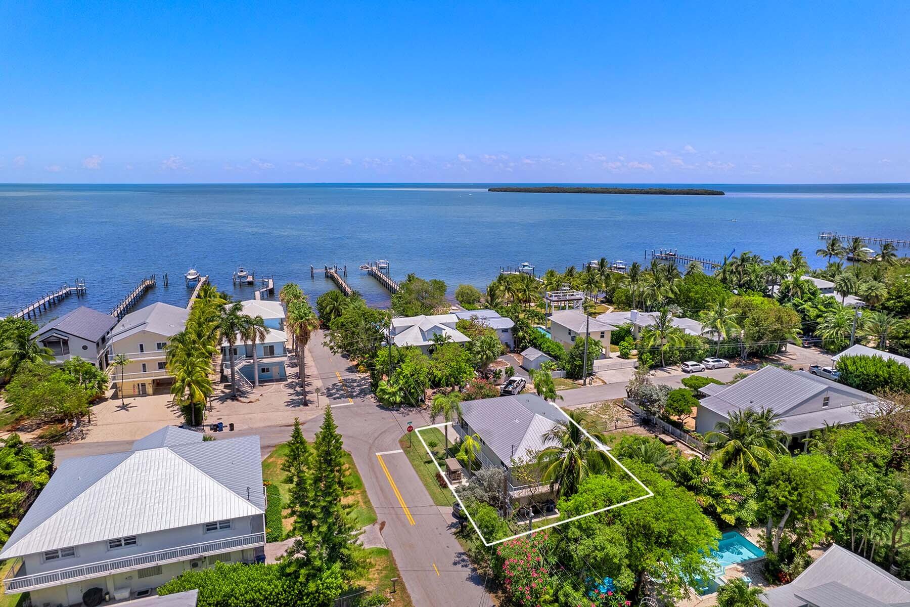 an aerial view of a houses with a lake view