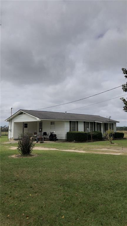 a front view of a house with yard and green space