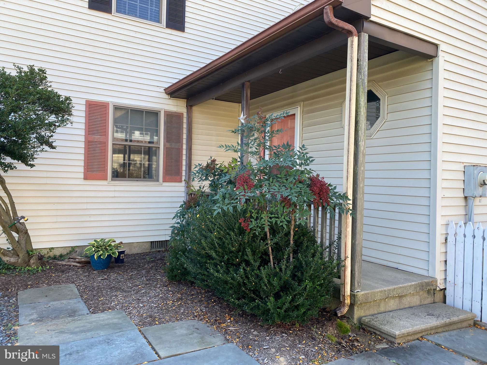 a front view of a house with plants