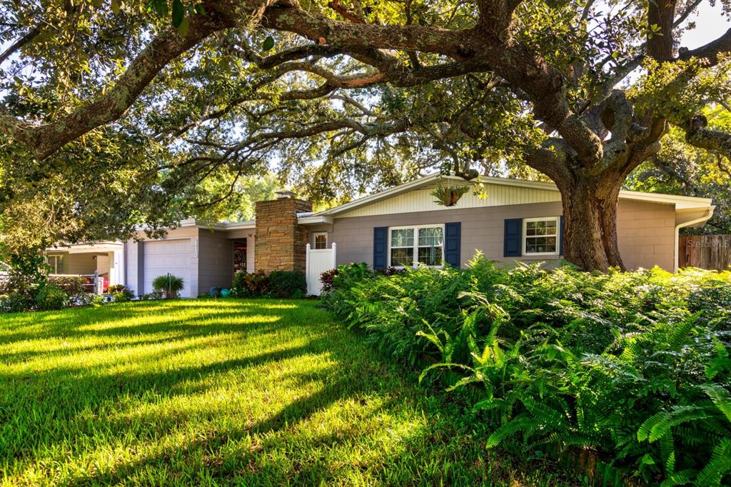 a front view of a house with a garden