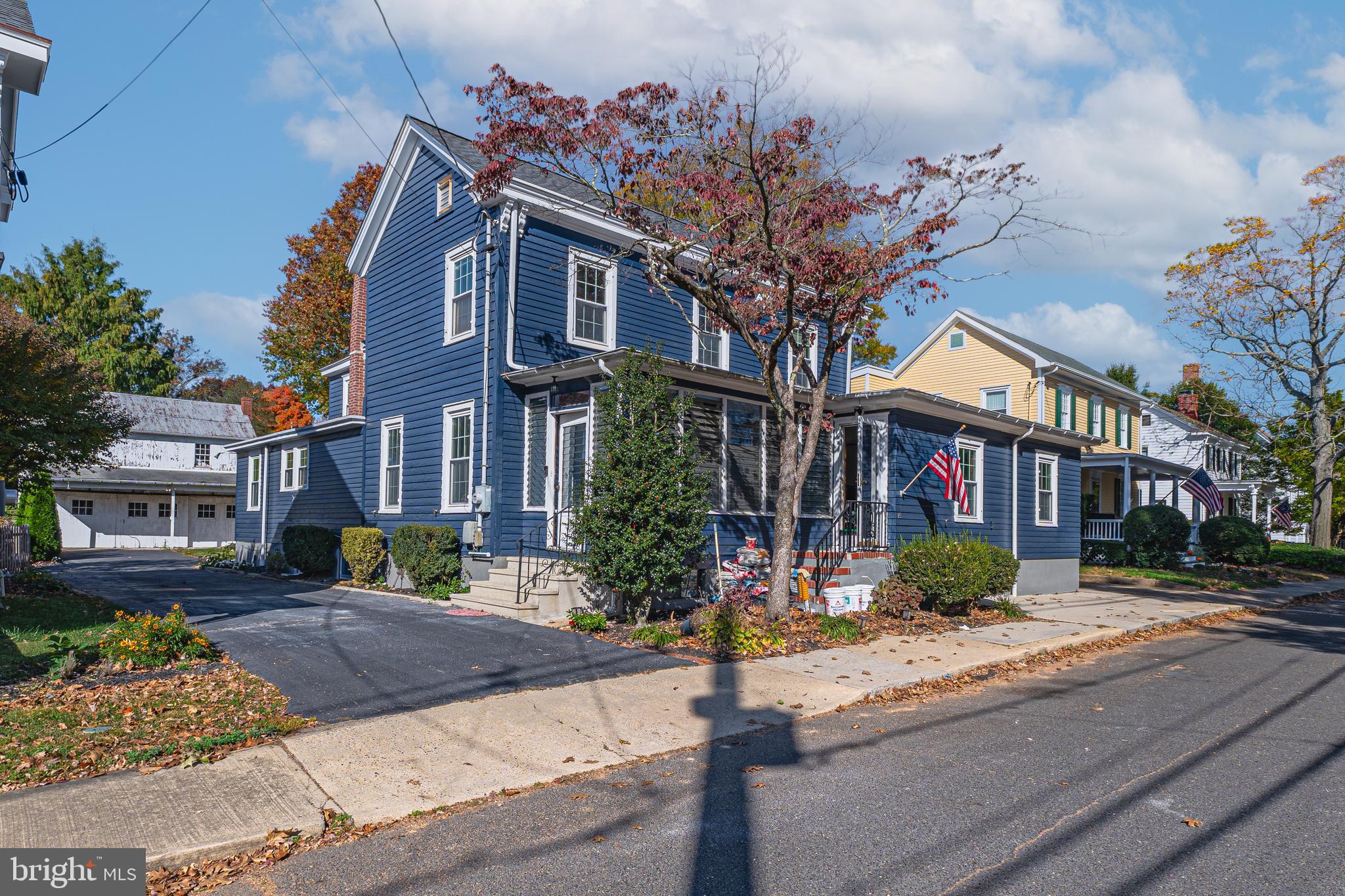 a front view of a building and a street