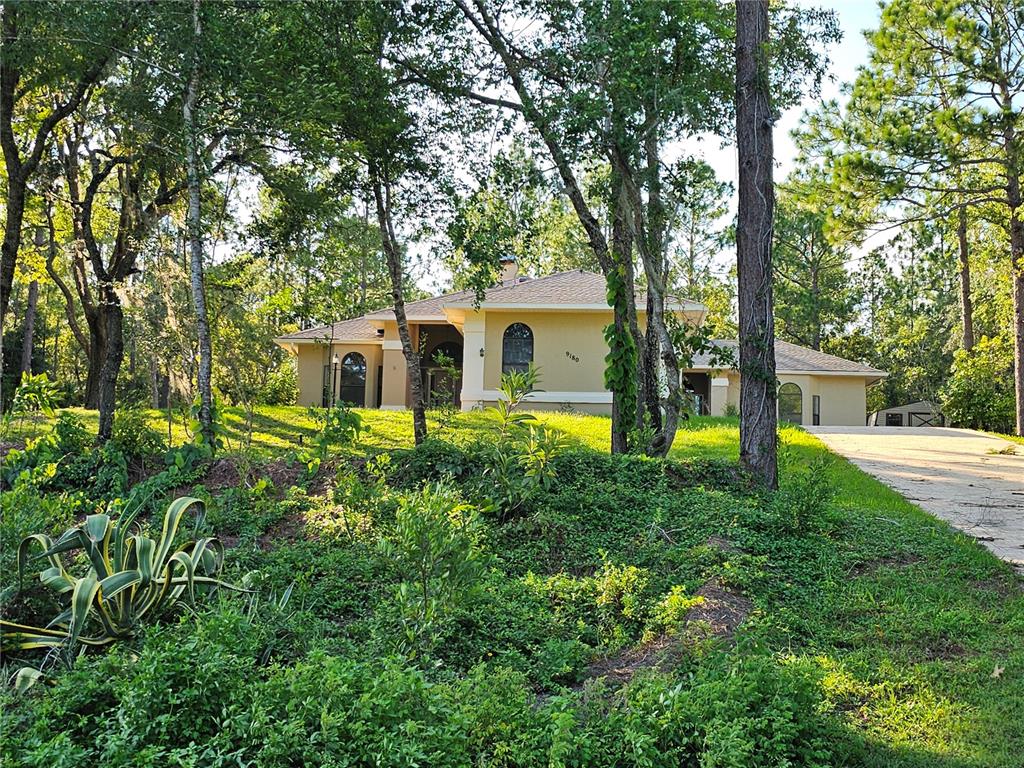 a view of a house with a backyard