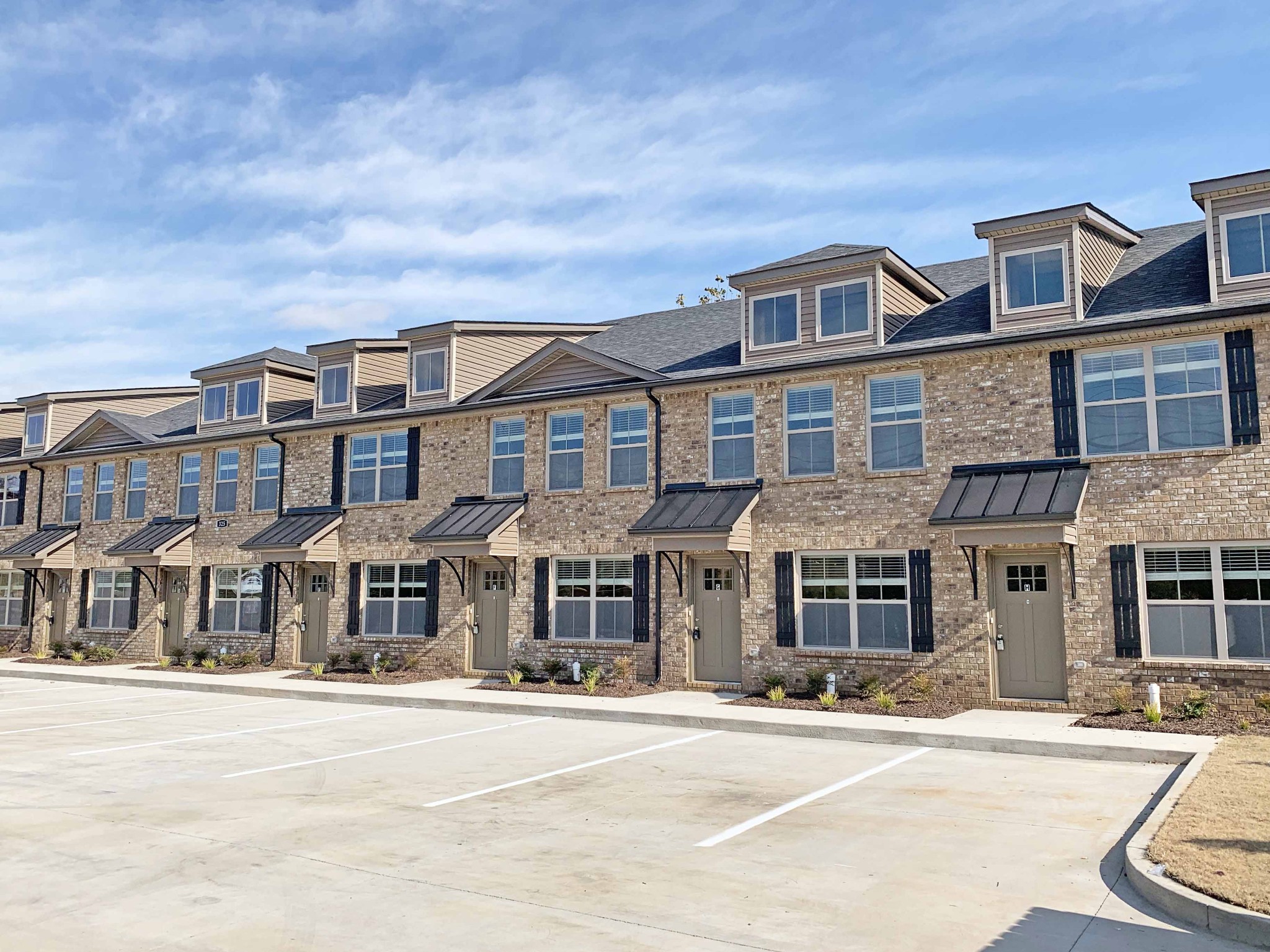 a front view of multiple houses