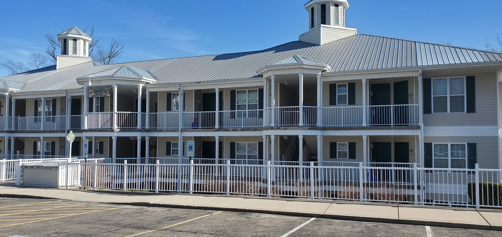 a front view of a large building