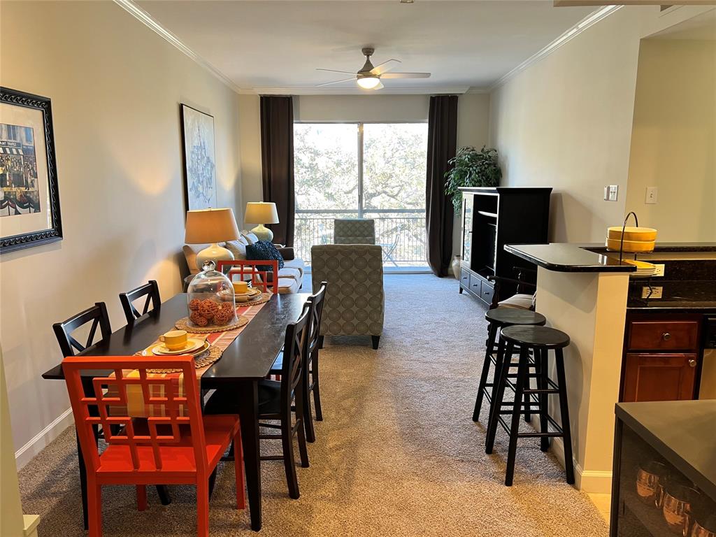 Welcome home! Top floor 2 Bed 2 Bathroom Corner Condo with assigned covered parking space, 10-foot ceilings, private balcony w/controlled access gates just inside the loop in quiet complex between River Oaks, Uptown Park, Highland Village and Memorial Park