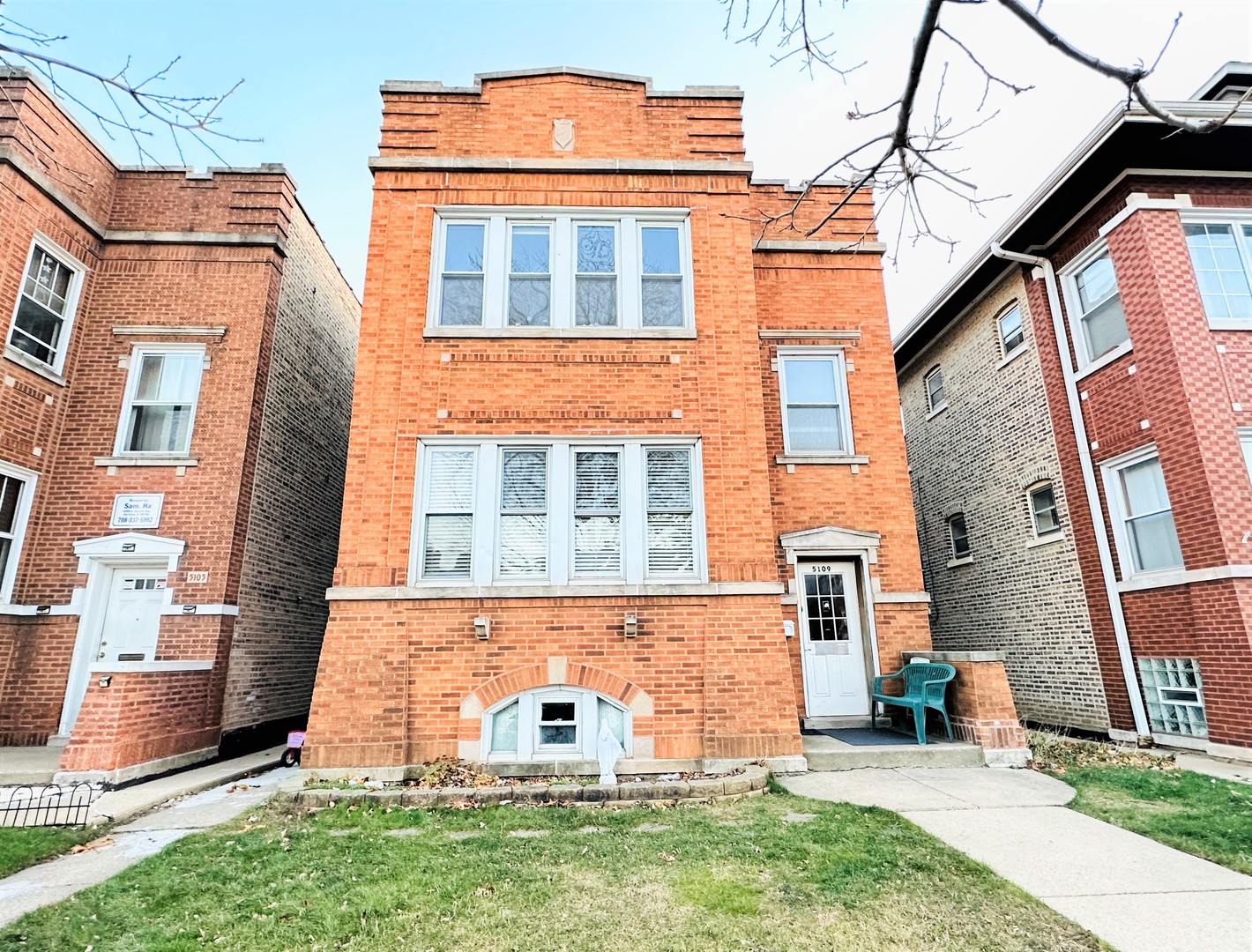 front view of a brick house