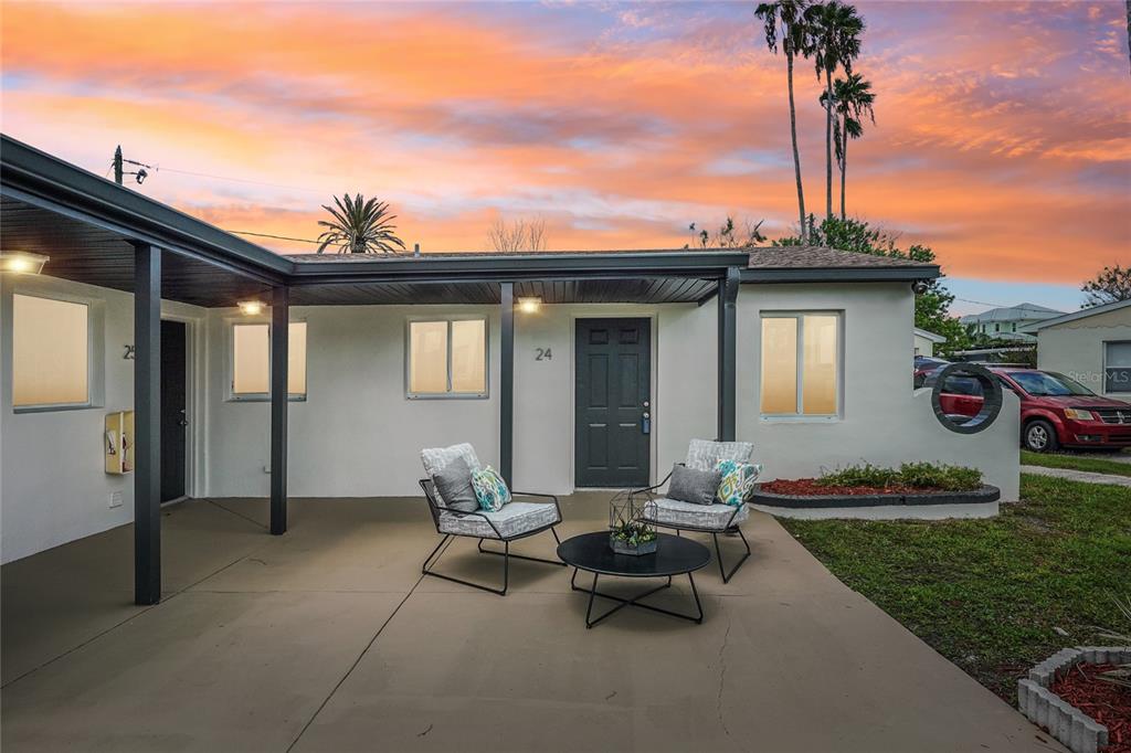 a view of a house with patio