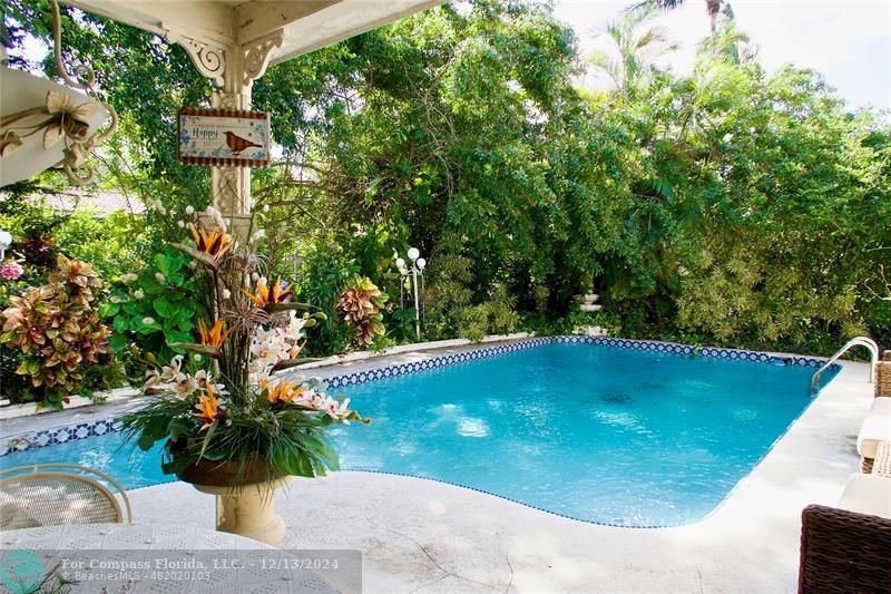 a view of a swimming pool with a yard