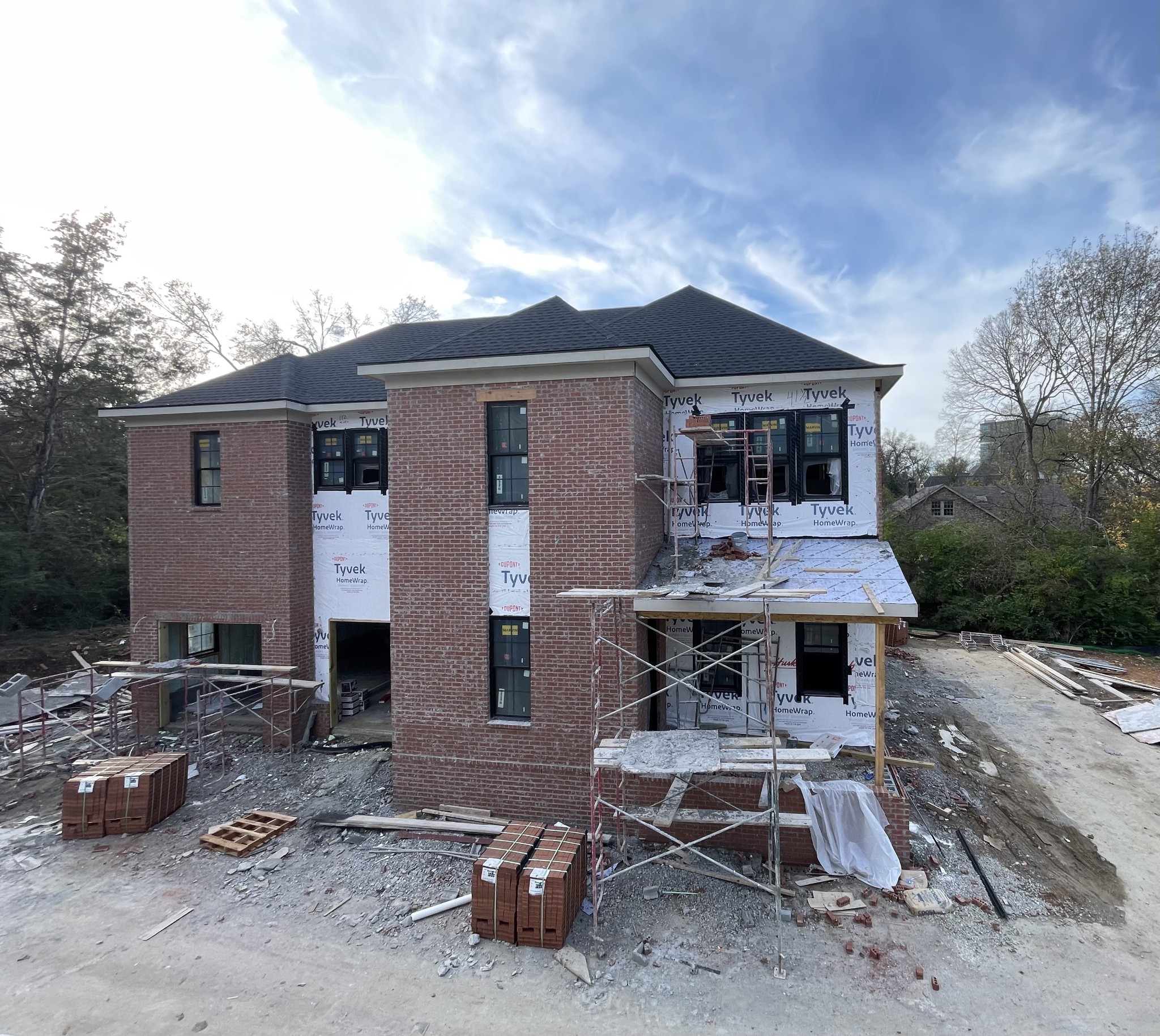 a front view of a house with patio