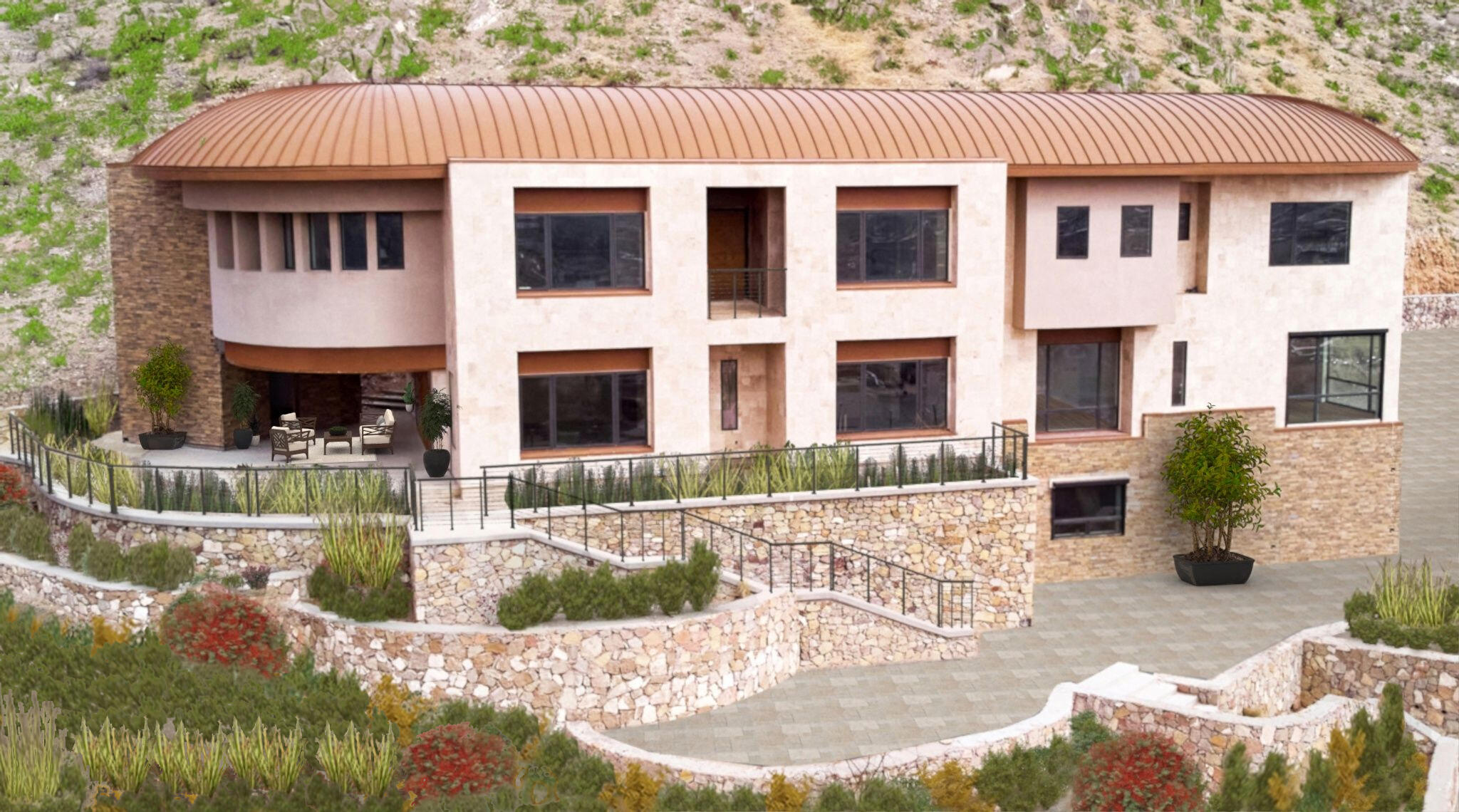 a view of a house with yard and sitting area