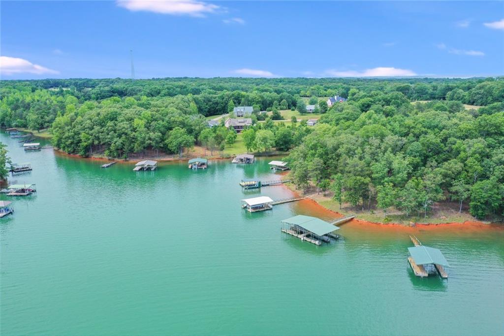 a view of a lake with houses