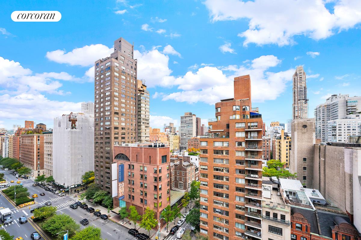 a city view with tall buildings