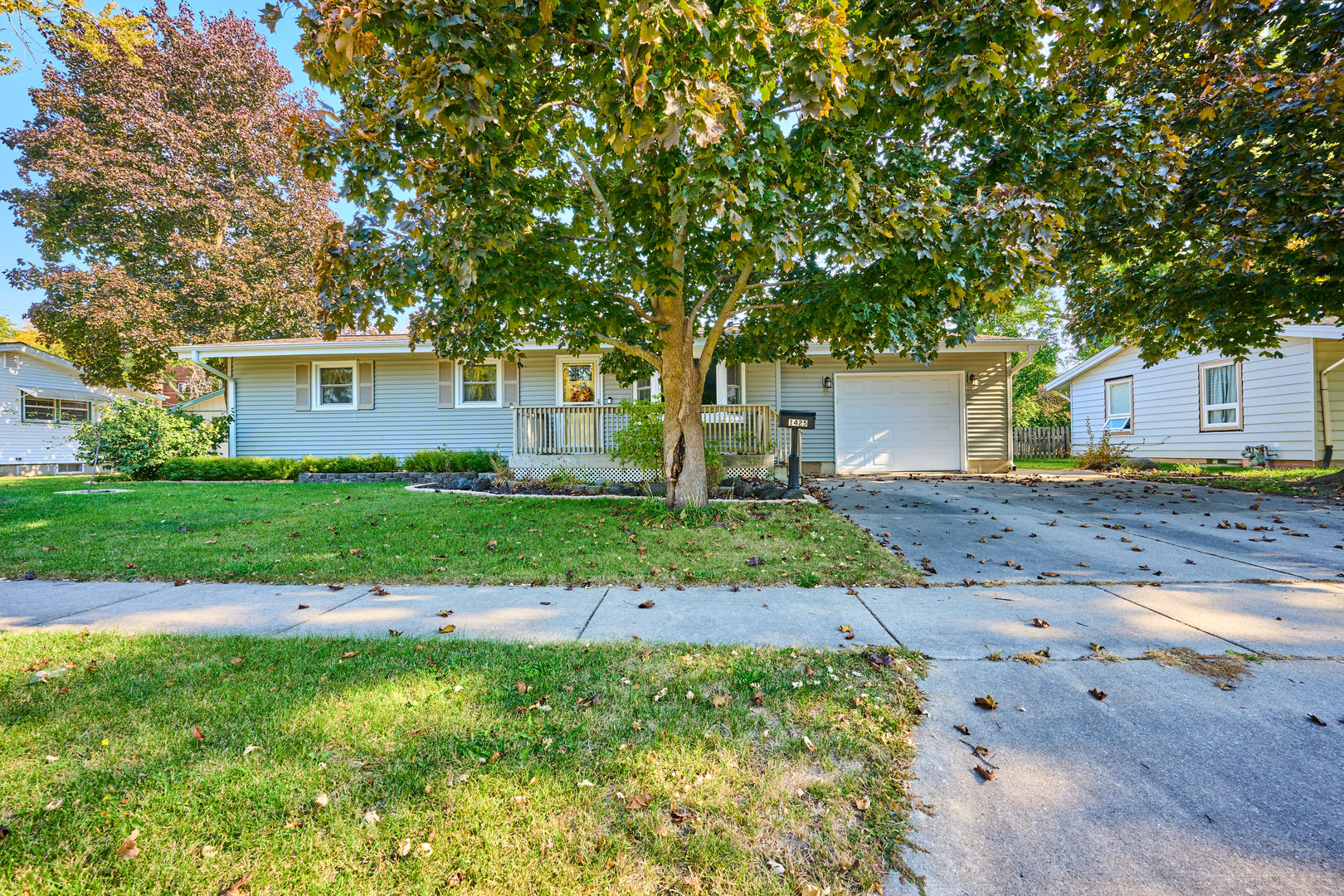 a front view of house with yard and green space