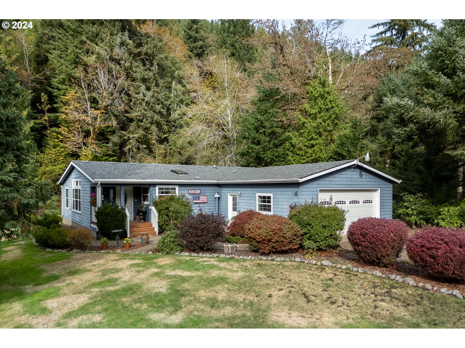 a view of a house with a yard and plants