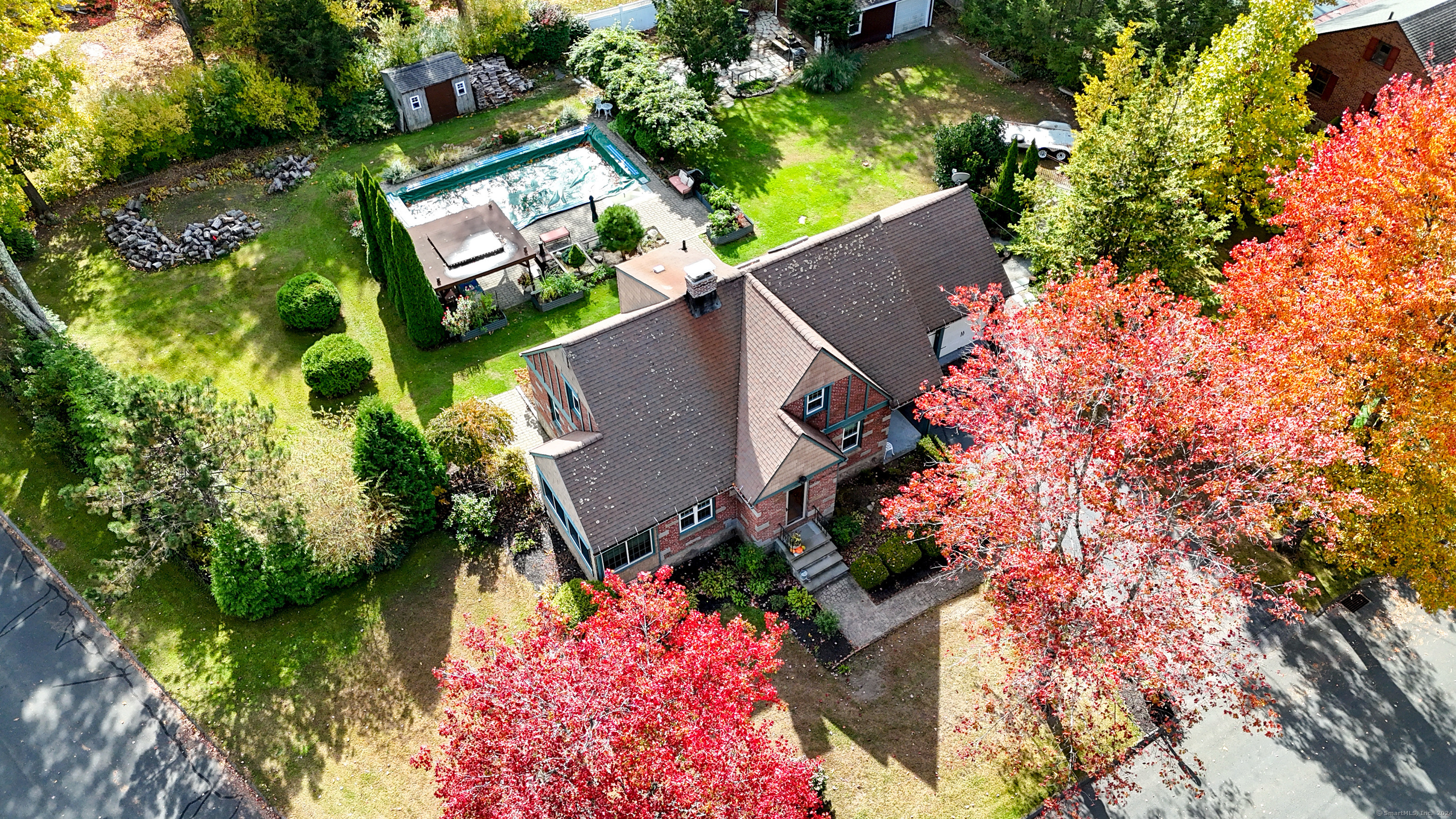 an aerial view of a house