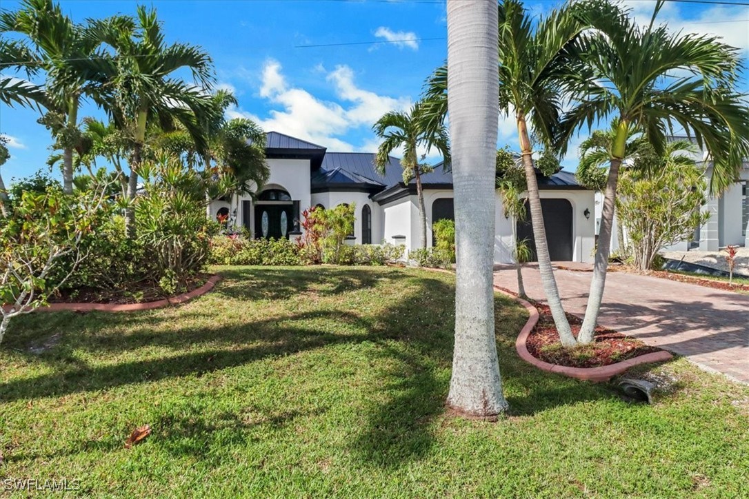 a view of a house with a yard and plants