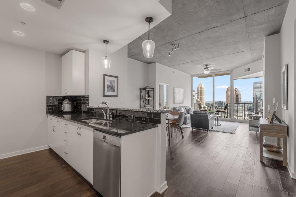 a kitchen with lots of counter top space