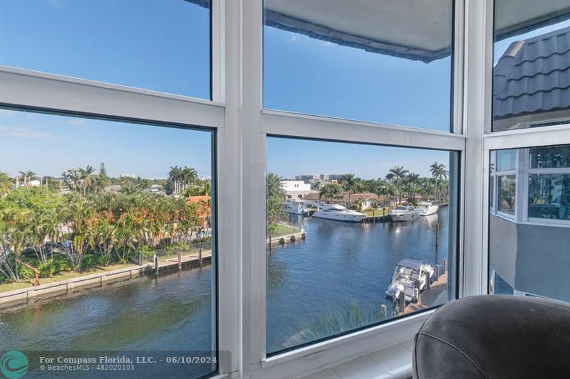 a view of a lake from a window