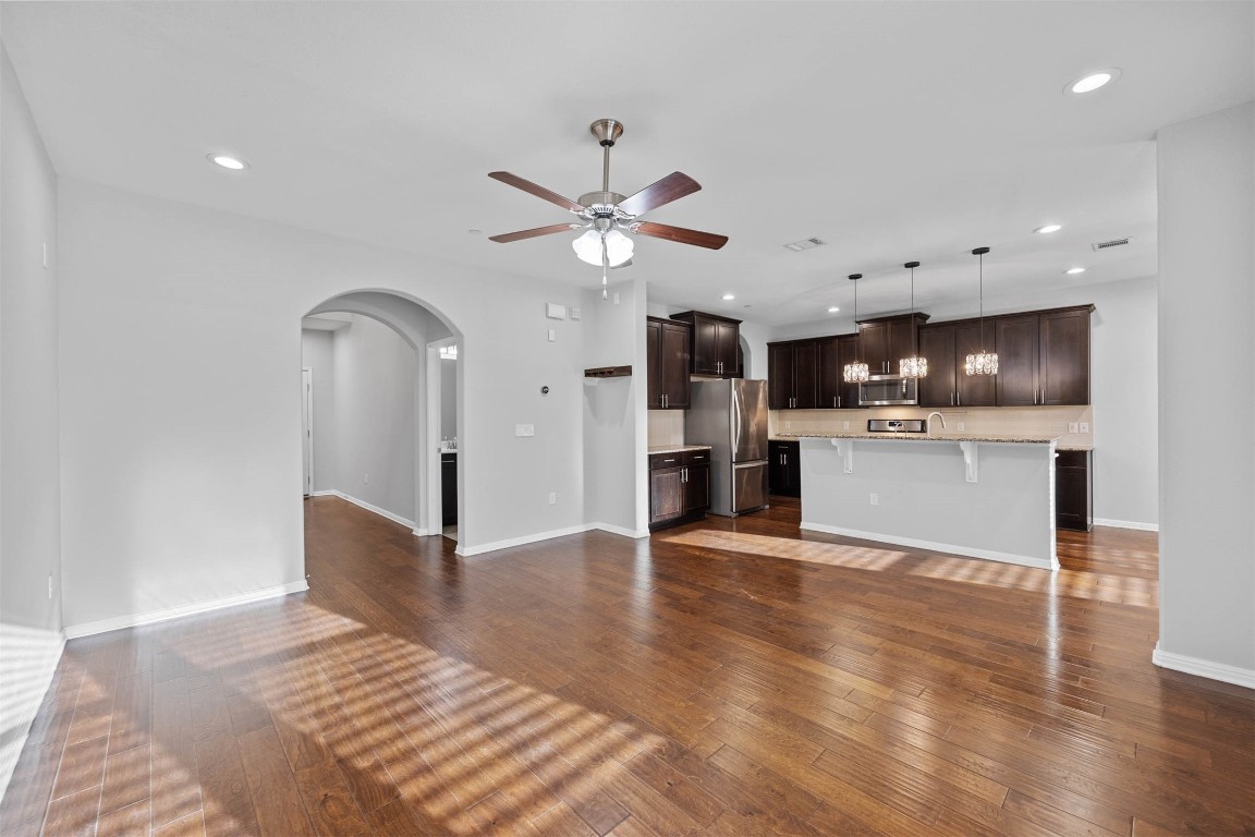 Open concept living, kitchen and dining room on the main floor