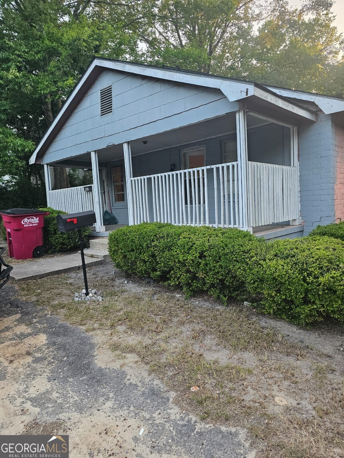 a porch with seating space