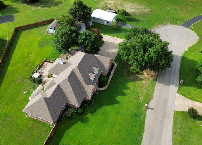 an aerial view of a house