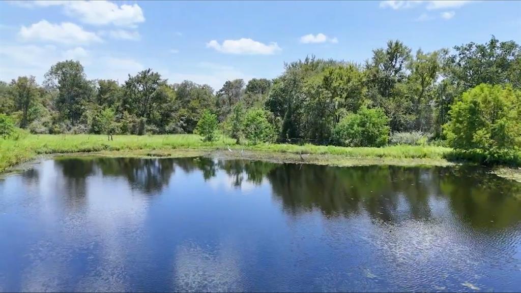 a view of a lake with houses in the background