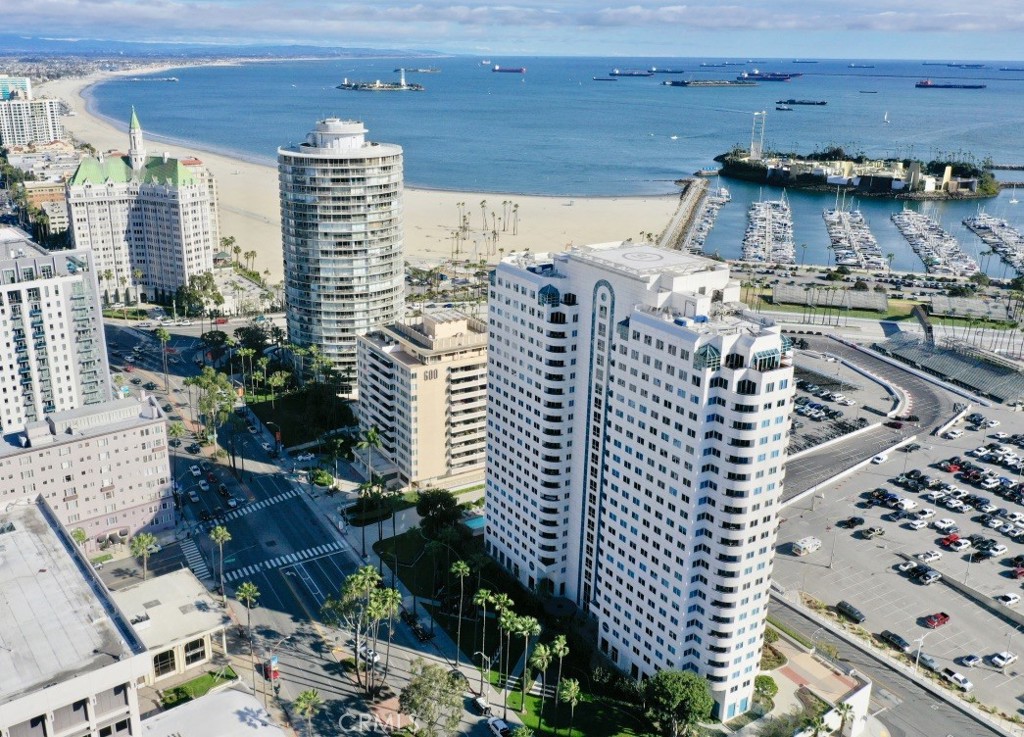 a view of a city with tall buildings