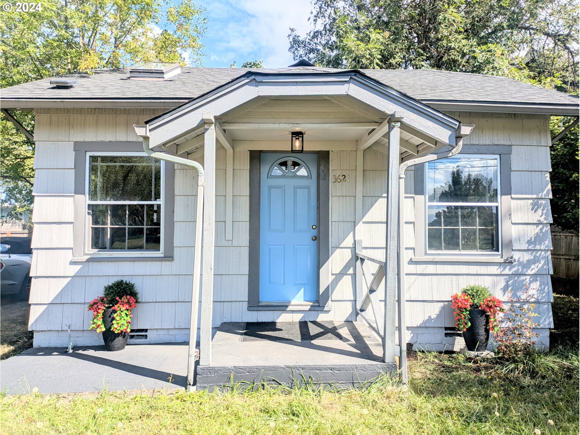 a front view of a house with entertaining space