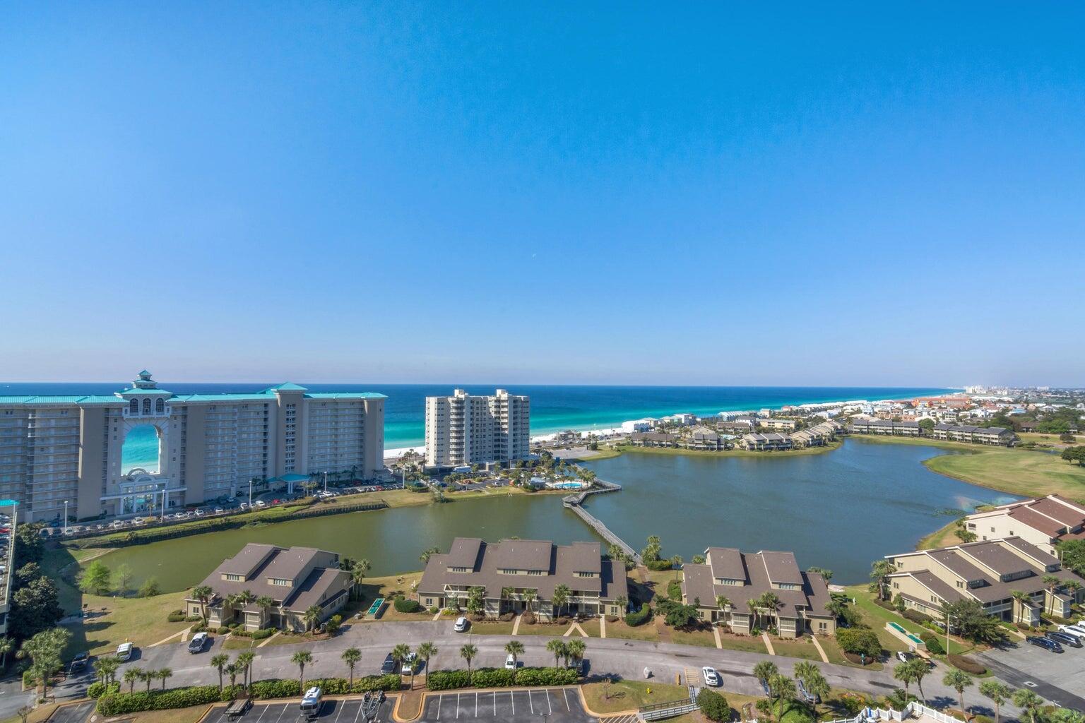 a view of a city with ocean view